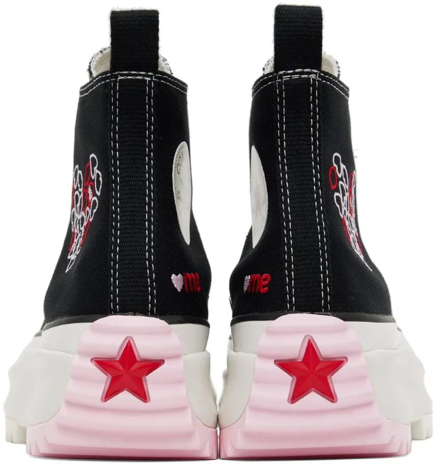 Converse Black Run Star Hike Embroidered Hearts Sneakers (A01598C)