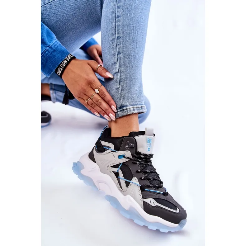 Dames Sportschoenen On A Massive Platform Big Star KK274386 Zwart-Grijs