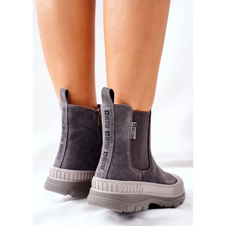 Dameslaarsjes Chelsea boots Leder Suede Big Star II274353 Grijs