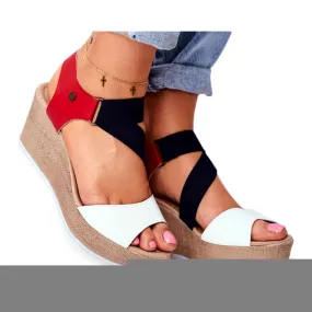 Damessandalen Op Wedge Big Star Slip-On FF276014 wit rood marineblauw