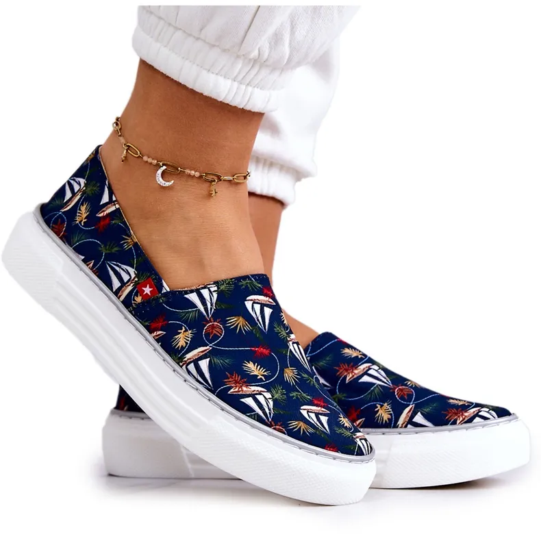 Damessneakers Slip On Memory Foam Big Star JJ276016 Marineblauw veelkleurig