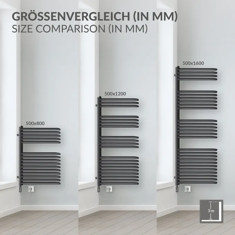 Elektrische badkamerradiator met verwarmingselement 900W 500x1600 mm antraciet met thermostaat Digitaal display LuxeBath