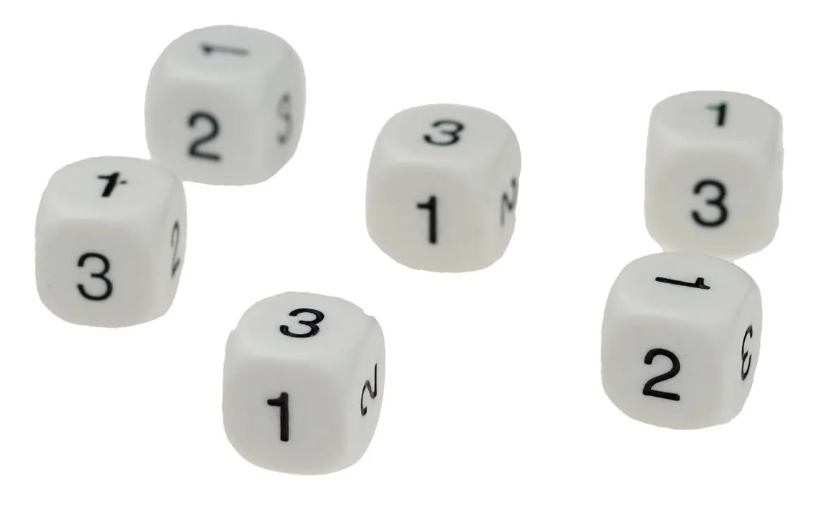 Koplow games - dobbelstenen 1 tot en met 3 per stuk