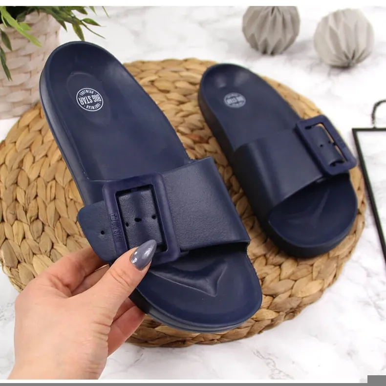 Marineblauwe strandslippers van schuimrubber Big Star FF274A388